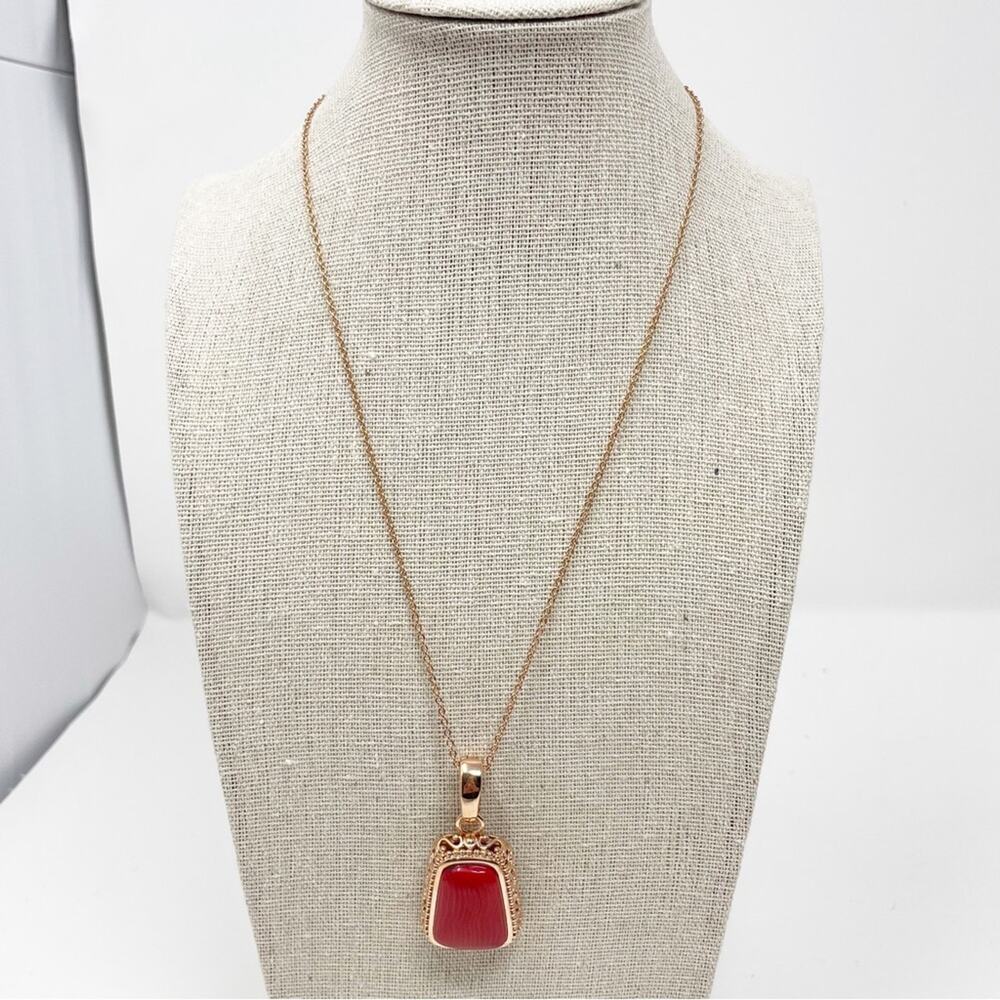 JTV Red Stone Rose Gold Pendant Necklace